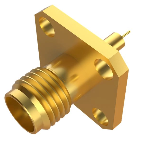 SMA Connectors Female Soldering 4 Hole Flange For Microstrip Low insertion loss design