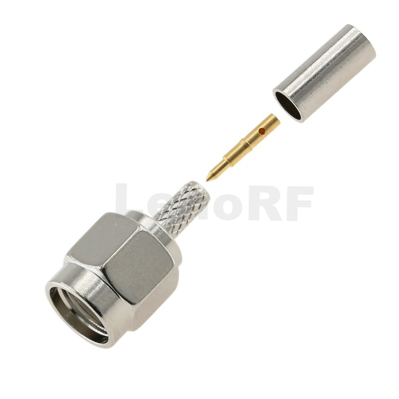 Rugged SMA Male Connector Straight Crimping Contact AuroDur Plated For RG174 RG316 Coaxial Cable