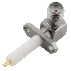 SMA Jack Connector Right Angle 4-Hole Flange For PCB - Stainless Steel Body