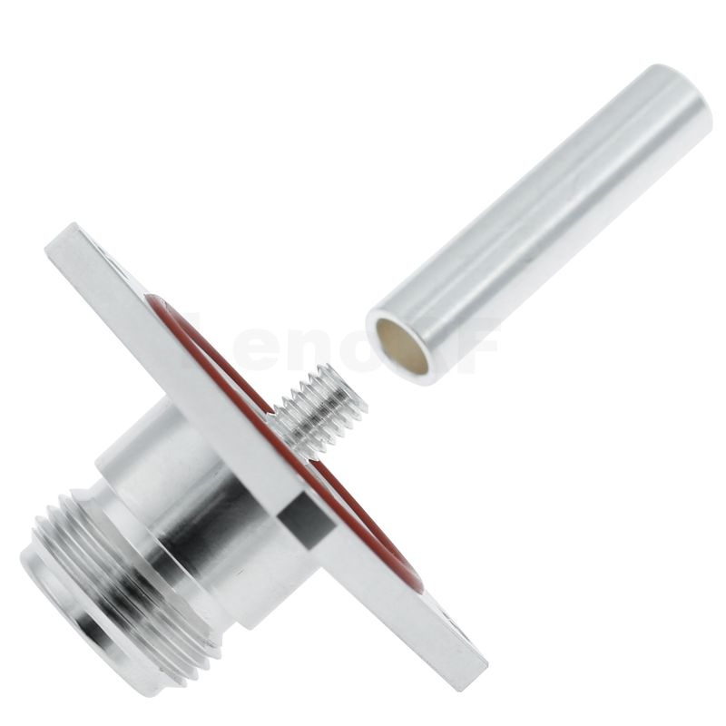 High-Reliability N-Type Female 4-Hole Flange Connector, Straight Screw Terminal for PCB, Low PIM RF Coax