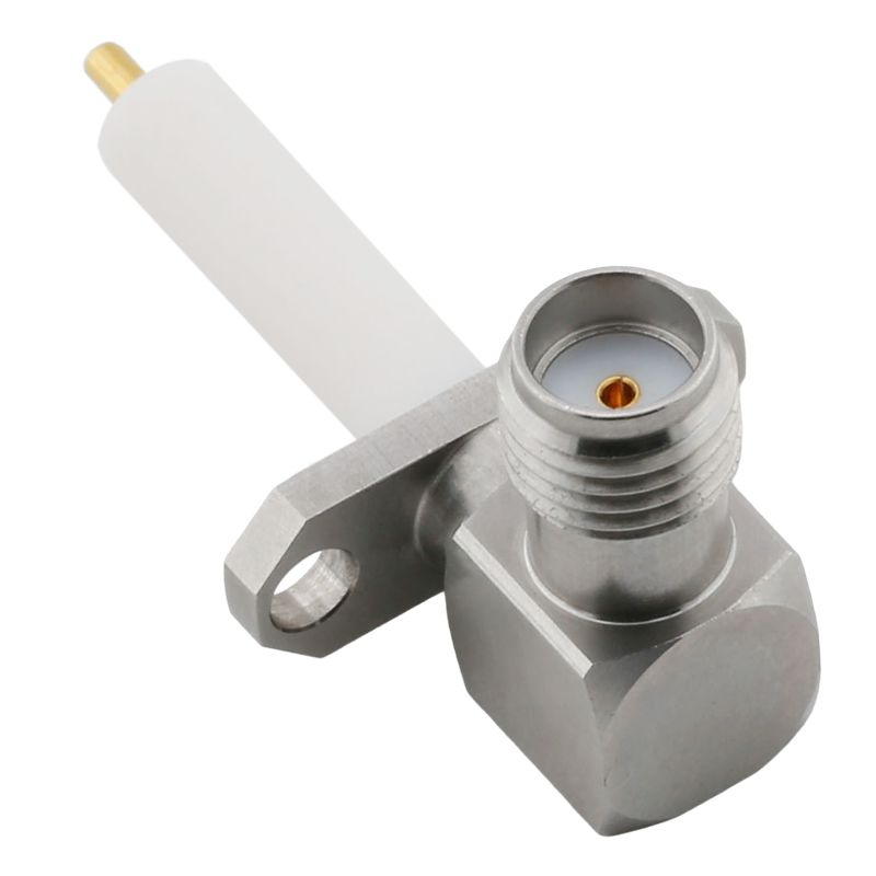 SMA Jack Connector Right Angle 4-Hole Flange For PCB - Stainless Steel Body
