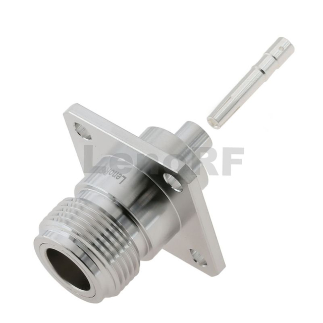 Low Loss Type-N Female Connector Straight 4-Hole Flange Mounted For RG402 Semi-Flexible 141 Cable 
