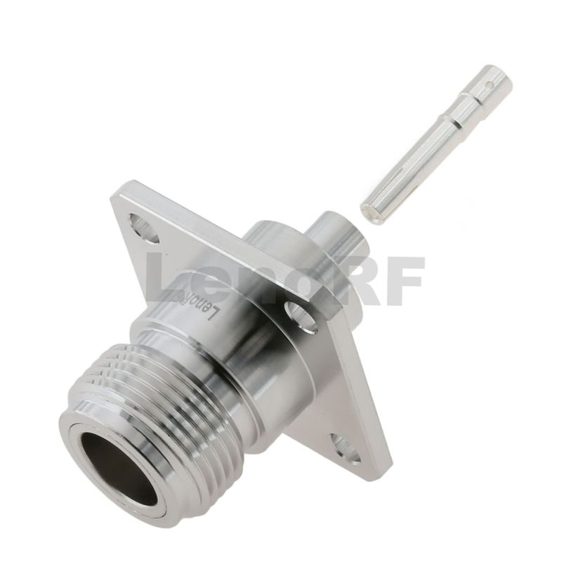 Low Loss Type-N Female Connector Straight 4-Hole Flange Mounted For RG402 Semi-Flexible 141 Cable 