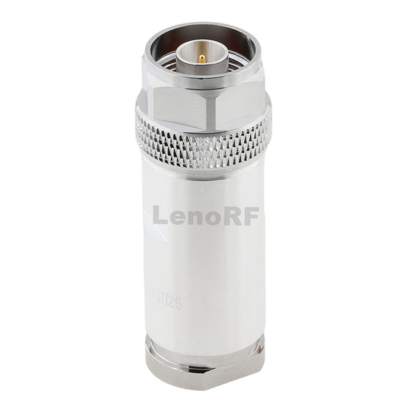 High Reliability Type-N Connectors Plug Clamping Straight Brass Silver Plating For RG8 Cable 