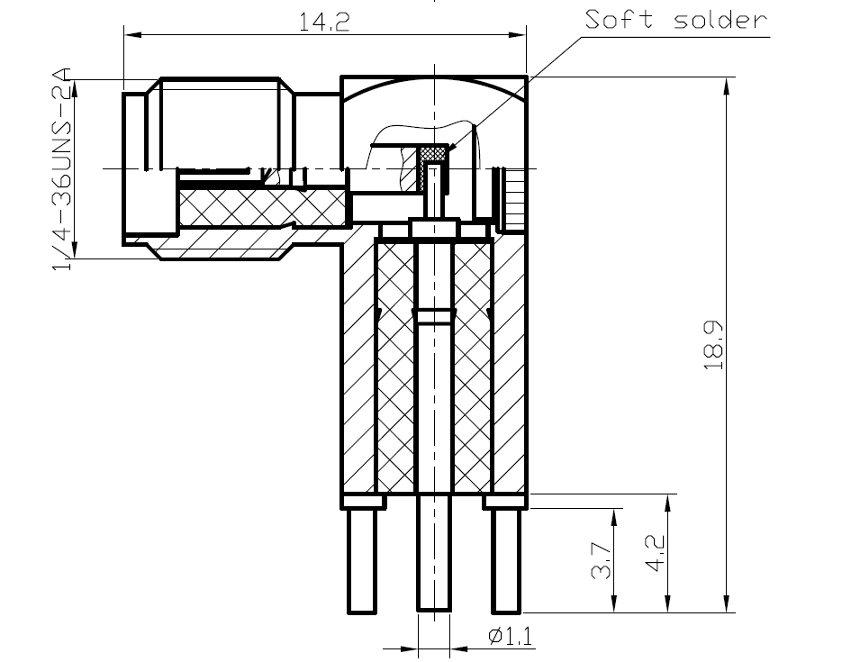 sma jack RA long body pcb