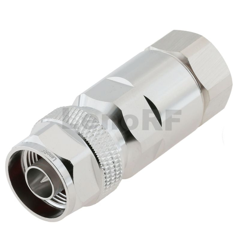 Waterproof Type-N Connectors Plug Clamping Straight Brass Nickel Plating For 1/2“ Super Flexible Cable 