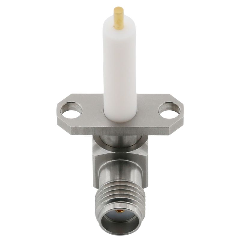 SMA Jack Connector Right Angle 4-Hole Flange For PCB - Stainless Steel Body