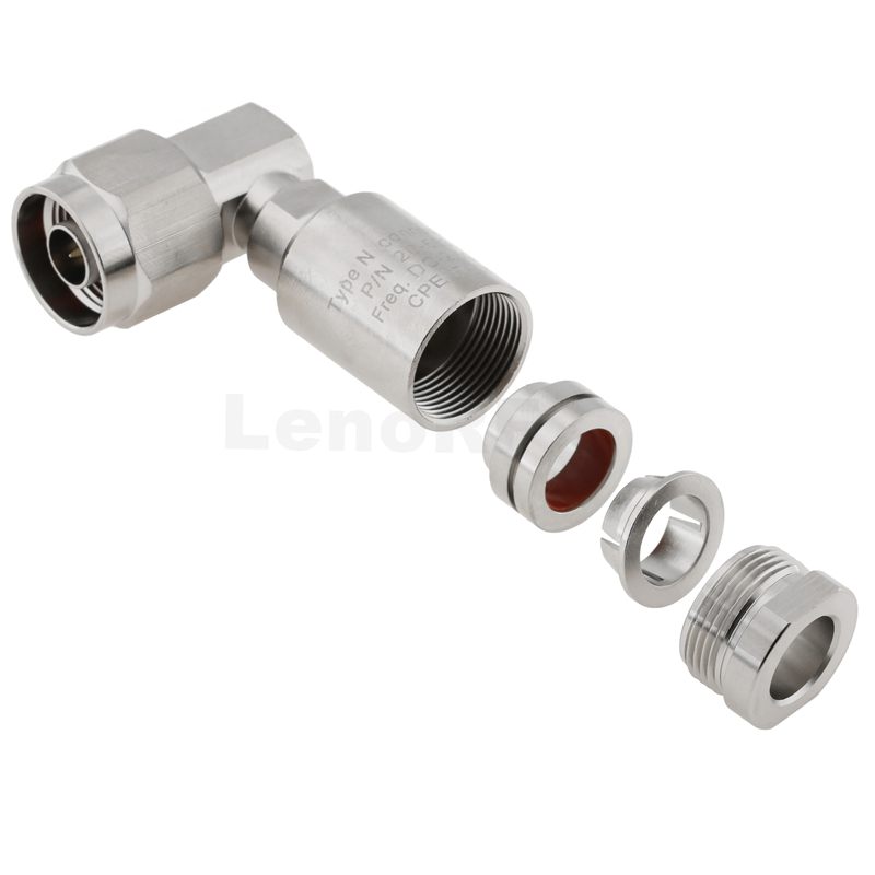 N Connector Plug Clamping Right Angel For LMR400 Cable Chemical Nickel
