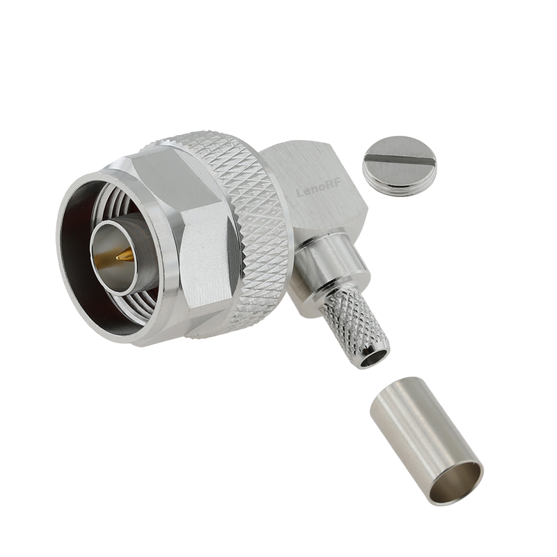 High Reliability Type-N Male Connector Right Angle Crimping Brass Nickel Plated For RG58 RG223 Cable 