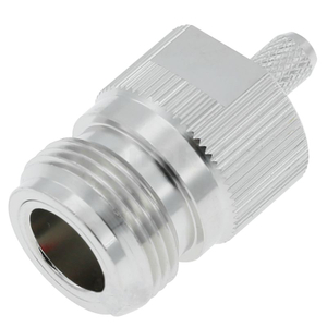 Type-N Female Straight Crimp Connector for RG223 / RG58, Nickel-Plated Brass, Low PIM