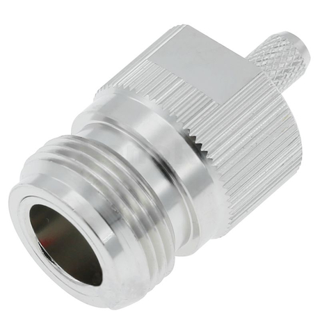 Type-N Female Straight Crimp Connector for RG223 / RG58, Nickel-Plated Brass, Low PIM