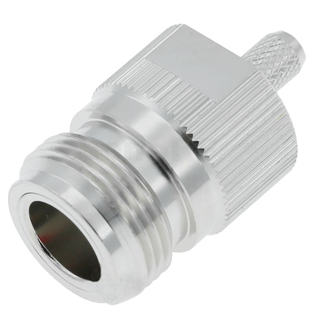 Type-N Female Straight Crimp Connector for RG223 / RG58, Nickel-Plated Brass, Low PIM