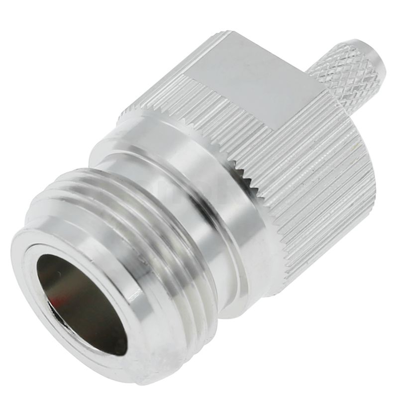Type-N Female Straight Crimp Connector for RG223 / RG58, Nickel-Plated Brass, Low PIM