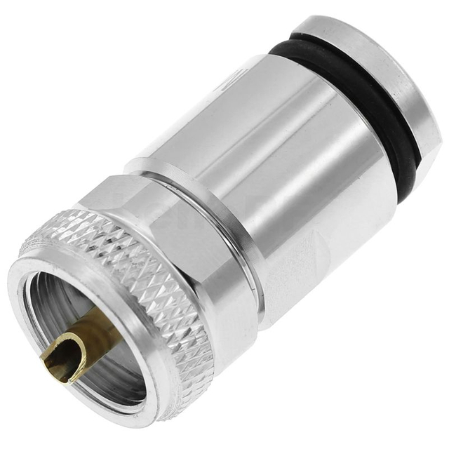  UHF Male Plug Straight Clamp Connector for Flex 10 Coax, Durable 50 Ohm RF Design