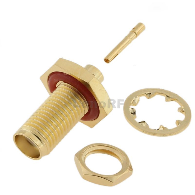 Industrial Grade SMA Female Bulkhead Brass Gold Plating For RG405, 086 Cable 