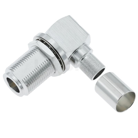 High-Reliability N-Type Right Angle Jack Connector, Crimping for RG213 RG214 Cable