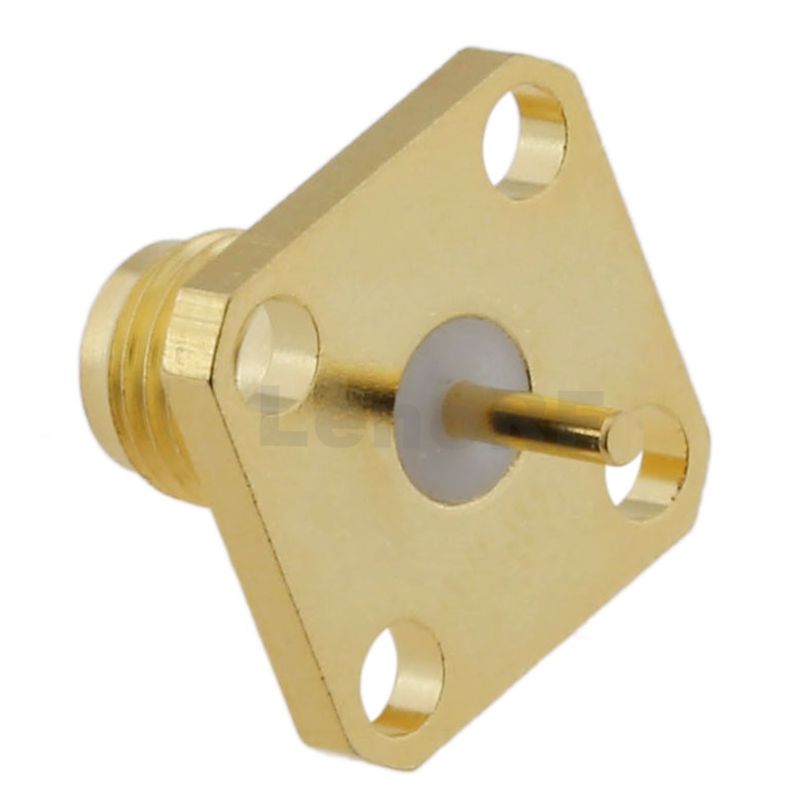 High Return Loss SMA Connector Female 4-Hole Flange Straight For PCB Brass Gold Plated