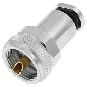 Durable UHF Male Clamp Straight RF Connector for Flex 5 Coax Cable, 50 Ohm Nickel-Plated Brass Plug