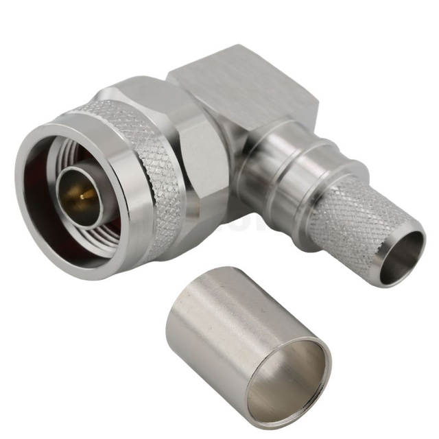 Type-N Connectors Plug Right Angle Crimping For LMR400 Cable, Tri-metal Plating