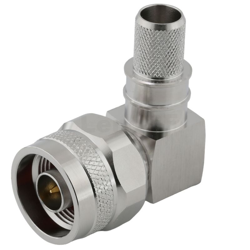 Type-N Connectors Plug Right Angle Crimping For LMR400 Cable, Tri-metal Plating