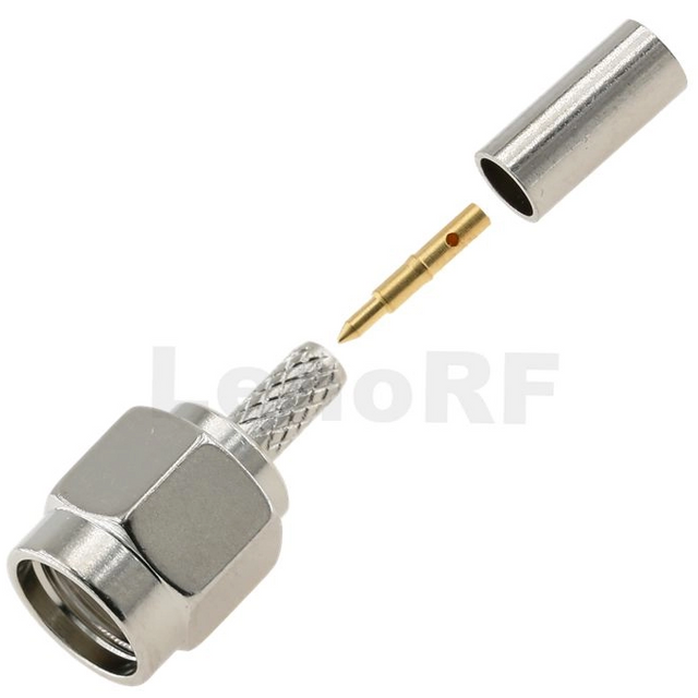 Rugged SMA Male Connector Straight Crimping Contact AuroDur Plated For RG174 RG316 Coaxial Cable