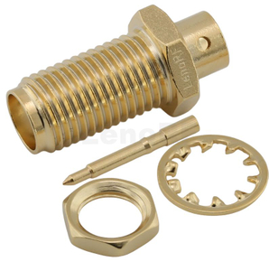 RP-SMA Jack Connector Straight Bulkhead Soldering For .141,RG402 Cable, Gold Body and Contact