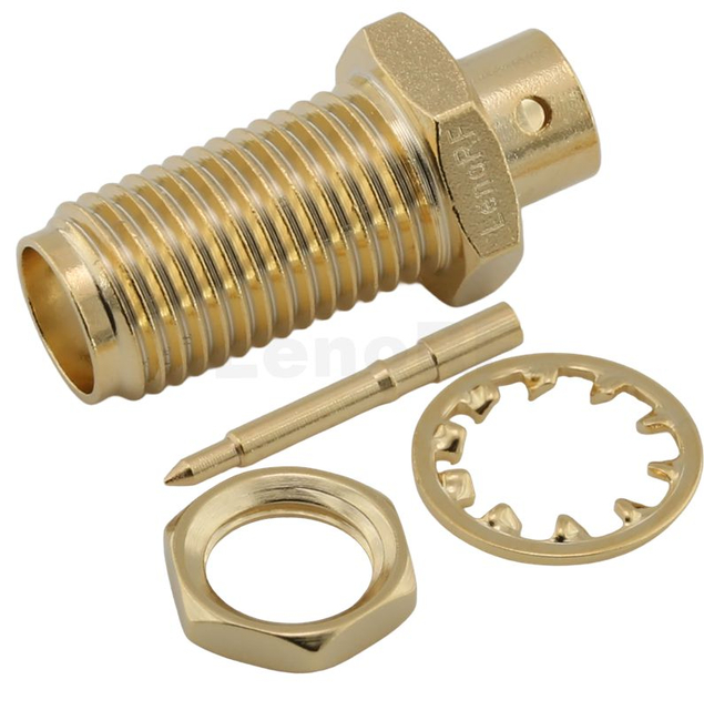 RP-SMA Jack Connector Straight Bulkhead Soldering For .141,RG402 Cable, Gold Body and Contact