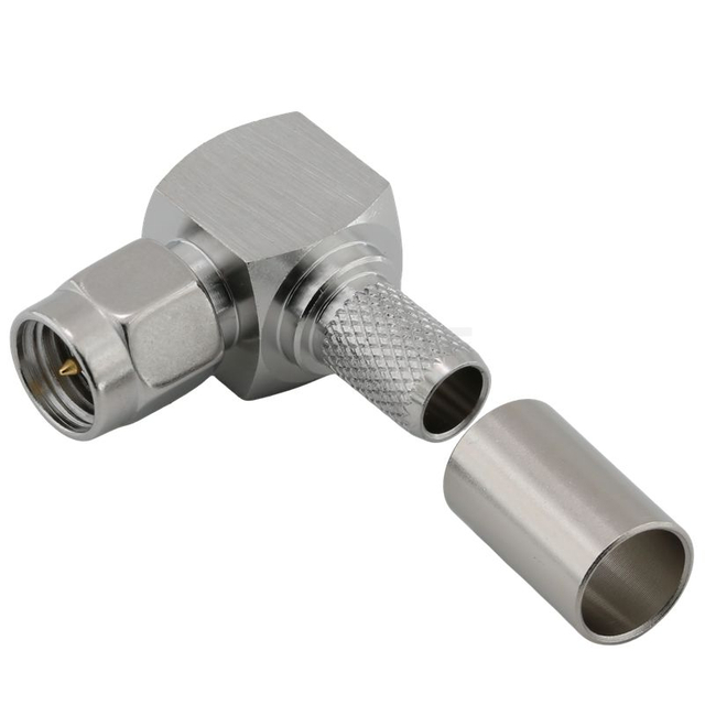 SMA Male Connector Right Angle Crimping For LMR240 Cable,Tri-metal Plating