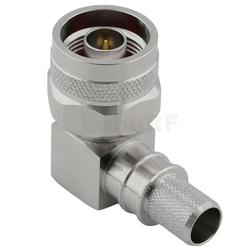 Type-N Connectors Plug Right Angle Crimping For LMR400 Cable, Tri-metal Plating