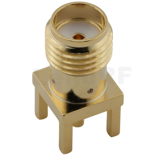 SMA Connector Female Straight For PCB Through Hole,Gold plated, Spot riveting