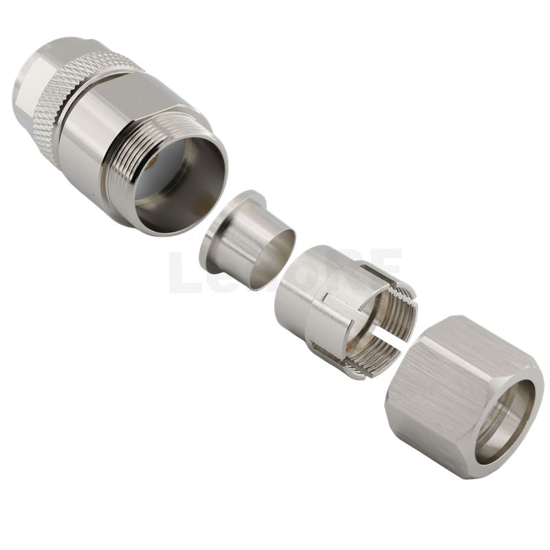 Type-N Connectors Plug Clamping Straight Brass Tri-Metal Plating For LMR600 Cable 