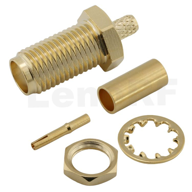 SMA Connectors Female Bulkhead Crimping For RG316,RG174 Cable, Gold Plating