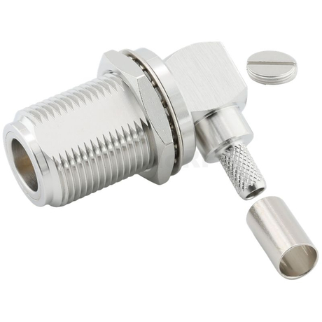 Type-N Connectors Jack Tri-metal Plating Crimping Right Angle For RG58 RG223 RG142 RG400 Cable For Antenna